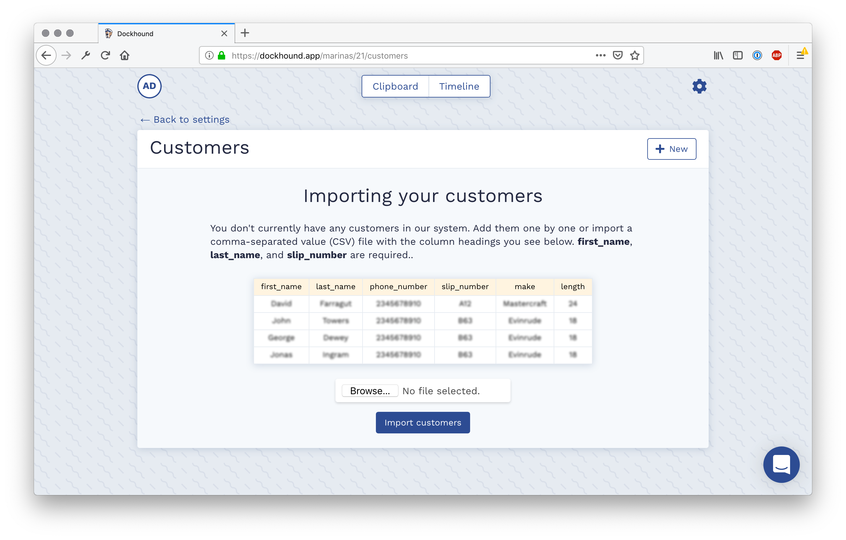 Importing customers in Dockhound